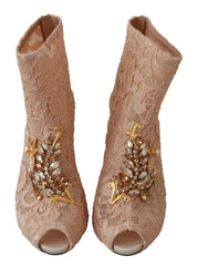 Dolce & Gabbana Pink Crystal Lace Booties Stilettos Shoes - EU36/US5.5