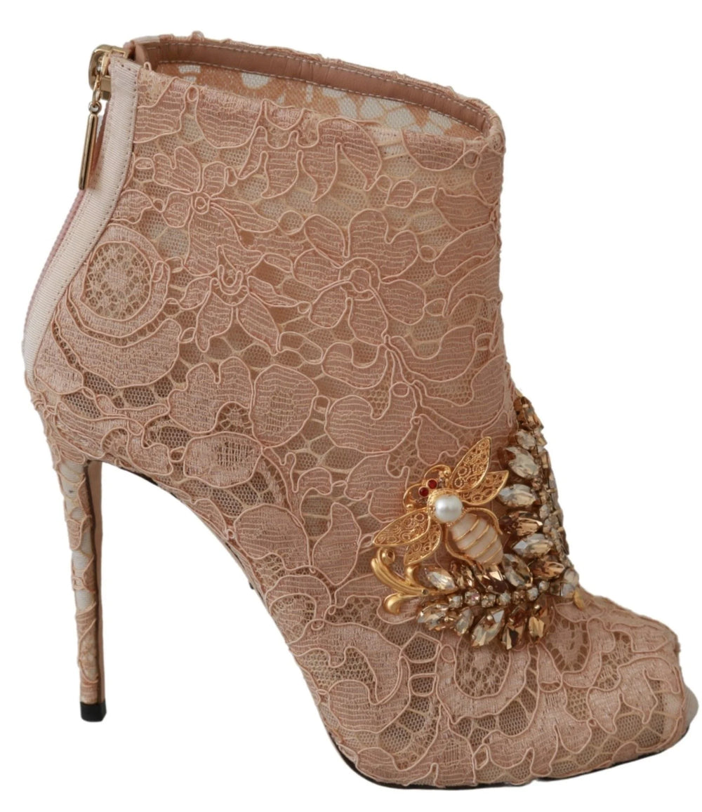 Dolce & Gabbana Pink Crystal Lace Booties Stilettos Shoes - EU36/US5.5 - Boots