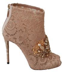 Dolce & Gabbana Pink Crystal Lace Booties Stilettos Shoes - EU36/US5.5 - Boots