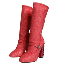 Dolce & Gabbana Pink Crystal Lurex Fantasy High Boots Shoes - EU37/US7 - Boots