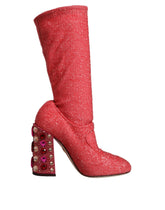 Dolce & Gabbana Pink Crystal Lurex Fantasy High Boots Shoes - EU37/US7 - Boots