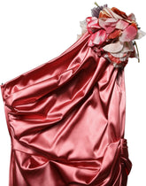 Dolce & Gabbana Pink Draped Midi Flower Appliques Dress - IT50|3XL