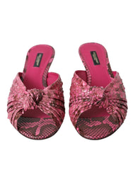 Dolce & Gabbana Pink Exotic Leather Kitten Heels Slides Shoes - Sandals