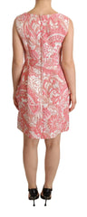 Dolce & Gabbana Pink Floral Jacquard Pleated Sheath Dress - IT40|S / Material: 70% Polyester 9% Silk 9% PC 7% ME 5%