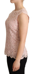 Dolce & Gabbana Pink Floral Lace Sleeveless Tank Blouse Top - IT38|XS - Blouses