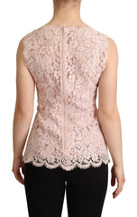 Dolce & Gabbana Pink Floral Lace Sleeveless Tank Blouse Top - IT38|XS - Blouses