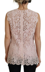 Dolce & Gabbana Pink Floral Lace Sleeveless Tank Blouse Top - IT40|S - Blouses