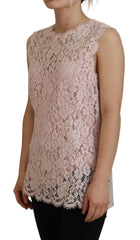 Dolce & Gabbana Pink Floral Lace Sleeveless Tank Blouse Top - IT40|S - Blouses