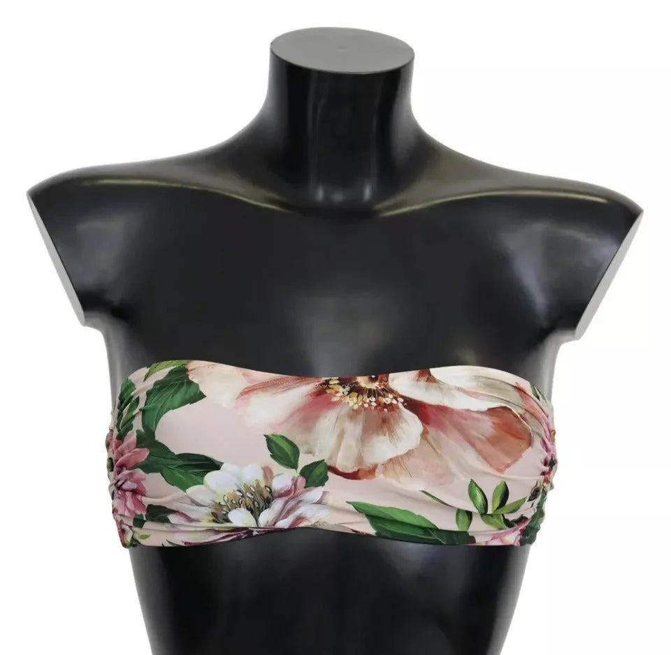 Dolce & Gabbana Pink Floral Print Swimsuit Beachwear Bikini Top - IT2 | S - Swimwear Tops