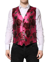 Dolce & Gabbana Pink Floral Satin Formal Men Waistcoat Vest - IT50 | L