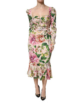 Dolce & Gabbana Pink Floral Silk Fit And Flared Midi Dress - Dresses