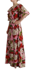 Dolce & Gabbana Pink Floral Silk Stretch Gown Maxi Dress - Dresses