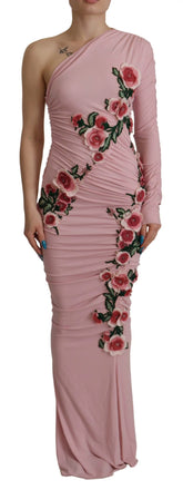 Dolce & Gabbana Pink Flower Embellished One Shoulder Dress - IT38|XS - Dresses