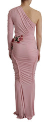 Dolce & Gabbana Pink Flower Embellished One Shoulder Dress - IT38|XS - Dresses
