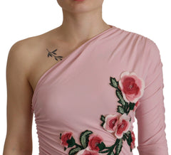 Dolce & Gabbana Pink Flower Embellished One Shoulder Dress - IT38|XS - Dresses