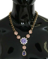 Dolce & Gabbana Pink Gold Brass Crystal Purple Pearl Pendants - Necklaces