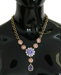 Dolce & Gabbana Pink Gold Brass Crystal Purple Pearl Pendants - Necklaces