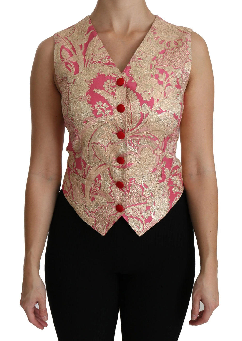 Dolce & Gabbana Pink Gold Brocade Waistcoat Vest Blouse Top - IT38|XS - Vests