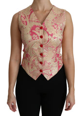 Dolce & Gabbana Pink Gold Brocade Waistcoat Vest Blouse Top - IT38|XS - Vests