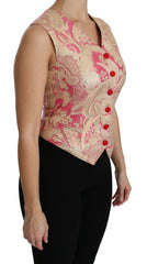 Dolce & Gabbana Pink Gold Brocade Waistcoat Vest Blouse Top - IT38|XS - Vests