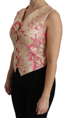 Dolce & Gabbana Pink Gold Brocade Waistcoat Vest Blouse Top - IT38|XS - Vests