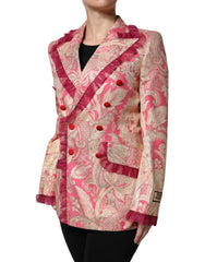 Dolce & Gabbana Pink Gold Jacquard Nylon Coat Blazer Jacket - Sport Jackets
