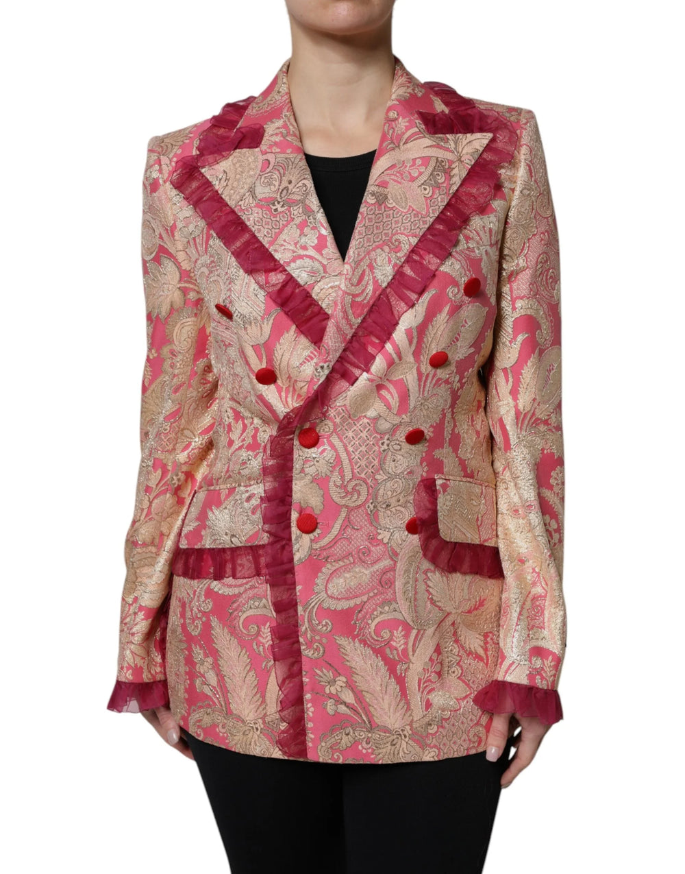 Dolce & Gabbana Pink Gold Jacquard Nylon Coat Blazer Jacket - Sport Jackets