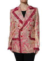 Dolce & Gabbana Pink Gold Jacquard Nylon Coat Blazer Jacket - Sport Jackets