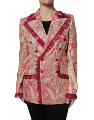 Dolce & Gabbana Pink Gold Jacquard Nylon Coat Blazer Jacket - Sport Jackets