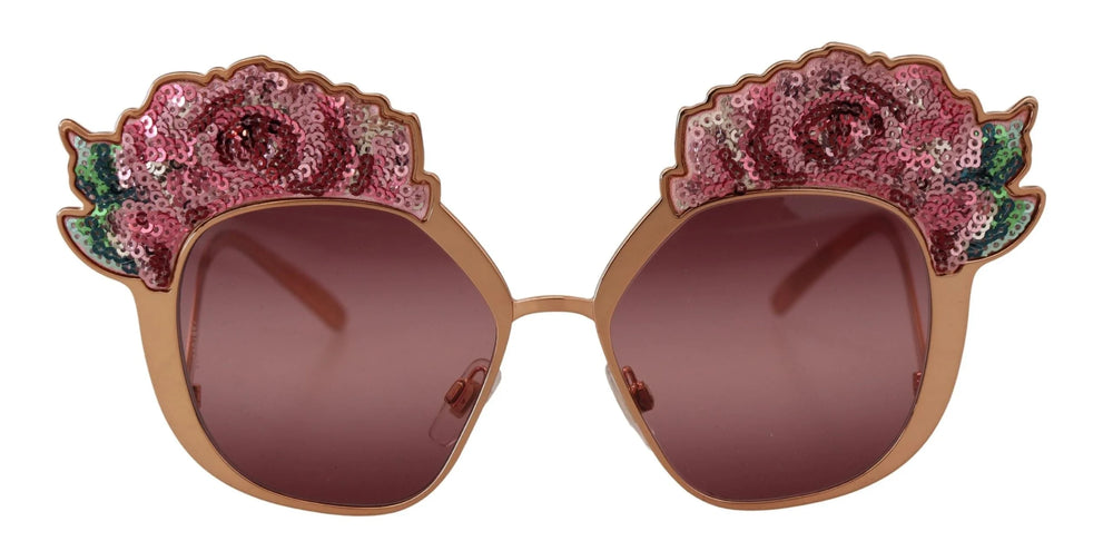 Dolce & Gabbana Pink Gold Rose Sequin Embroidery DG2202 Sunglasses - Sunglasses