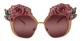 Dolce & Gabbana Pink Gold Rose Sequin Embroidery DG2202 Sunglasses - Sunglasses