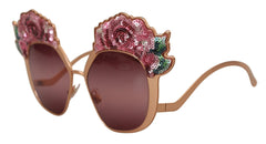 Dolce & Gabbana Pink Gold Rose Sequin Embroidery DG2202 Sunglasses - Sunglasses