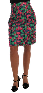 Dolce & Gabbana Pink Green Jacquard Pencil Skirt - Skirts
