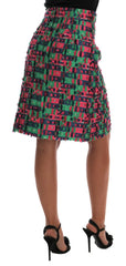 Dolce & Gabbana Pink Green Jacquard Pencil Skirt - Skirts