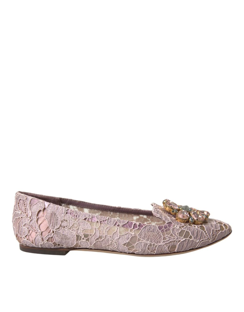 Dolce & Gabbana Pink Lace Crystal Ballet Flats Loafers Shoes - EU35.5/US5 - Flats