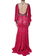 Dolce & Gabbana Pink Lace Crystal Sheath Long Gown Dress - IT42|M - Dresses
