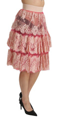 Dolce & Gabbana Pink Lace Layered High Waist Knee Length Skirt - IT40|S - Skirts