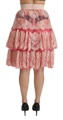 Dolce & Gabbana Pink Lace Layered High Waist Knee Length Skirt - IT40|S - Skirts