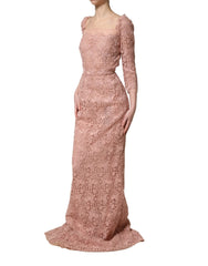 Dolce & Gabbana Pink Lace Long-Sleeved Evening Gown Dress - IT36|XXS