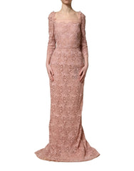Dolce & Gabbana Pink Lace Long-Sleeved Evening Gown Dress - IT36|XXS