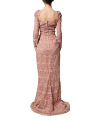 Dolce & Gabbana Pink Lace Long-Sleeved Evening Gown Dress - IT36|XXS