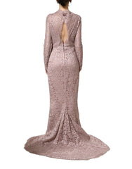 Dolce & Gabbana Pink Lace Long Sleeves Evening Gown Dress - IT38 | XS
