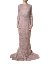 Dolce & Gabbana Pink Lace Long Sleeves Evening Gown Dress - IT38 | XS