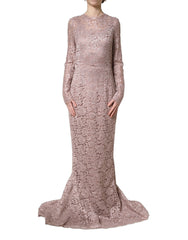 Dolce & Gabbana Pink Lace Long Sleeves Evening Gown Dress - IT38 | XS