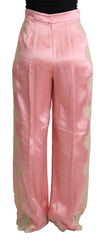 Dolce & Gabbana Pink Lace Trimmed Silk Satin Wide Legs Pants - Trousers