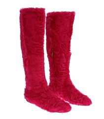 Dolce & Gabbana Pink Lamb Fur Leather Flat Boots - EU38/US7.5