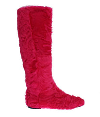 Dolce & Gabbana Pink Lamb Fur Leather Flat Boots - EU38/US7.5