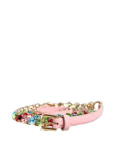 Dolce & Gabbana Pink Leather Crystal Chain Embellished Belt - 95 cm / 38 Inches