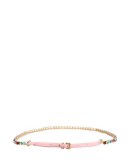 Dolce & Gabbana Pink Leather Crystal Chain Embellished Belt - 95 cm / 38 Inches