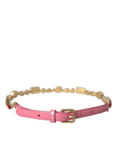 Dolce & Gabbana Pink Leather Crystal Chain Embellished Belt - Belts